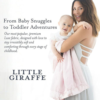 Little Giraffe Baby Blanket - Luxe Soft Blanket with Satin Trim - Baby Stroller Blanket - Newborn Baby Essentials & Baby Gifts - 29x35" - Pink