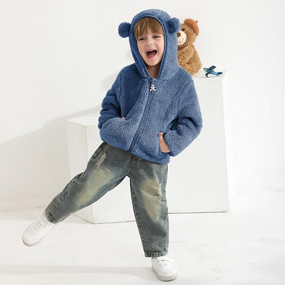 Baby Toddler Boys Girls Fleece Jacket with Hood Zip Up Cute Bear Coats for Infant Boys Girls Fuzzy Jacket with Ear 1-5T