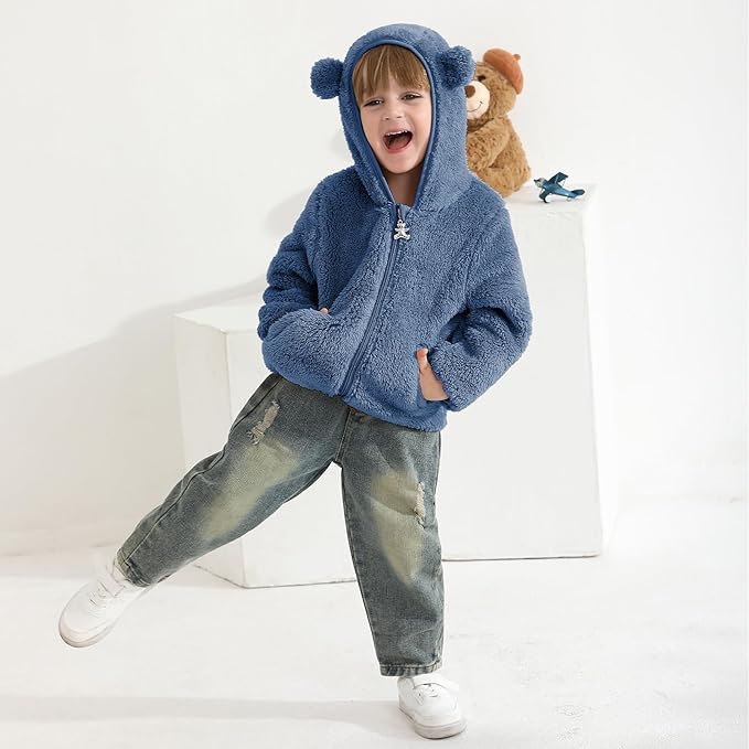 Baby Toddler Boys Girls Fleece Jacket with Hood Zip Up Cute Bear Coats for Infant Boys Girls Fuzzy Jacket with Ear 1-5T