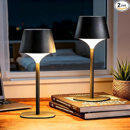 FUYO 2 Pack Cordless Table Lamp, Portable LED Desk Lamp, 3 Color Stepless Dimmable Rechargeable LED Table Lamp for Restaurant/Bedroom/Bars/Outdoor Party/Camping/Coffee Shop
