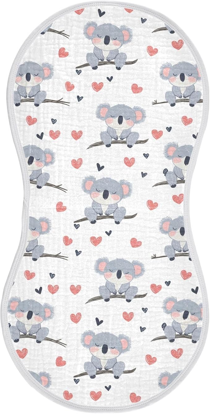 vvfelixl Baby Burp Cloths Cute Koala Bear on Trunk Baby Newborn Cotton Burping Cloths Set Babys Washcloths 4 Pack