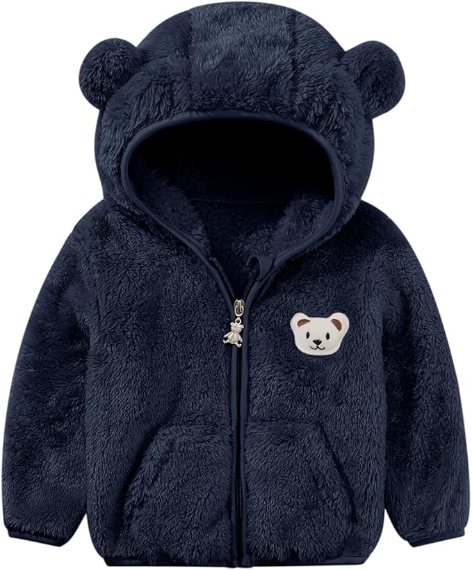 Baby Boys Girls Fleece Jackets Zip Up Hoodies Cute Bear Coats Fall Winter Fuzzy Jacket Newborn Boys Girls Outwear