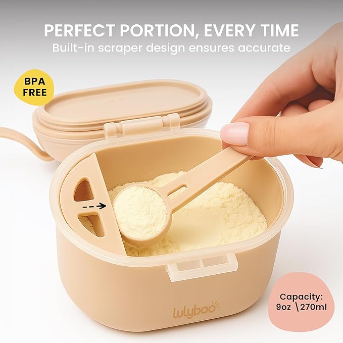 Lulyboo Baby Formula Milk Powder Container - Travel-Friendly, Airtight Storage with Scoop & Spork, Compact BPA-Free, Easy-to-Clean Portable Baby Feeding Accessories (Clay)