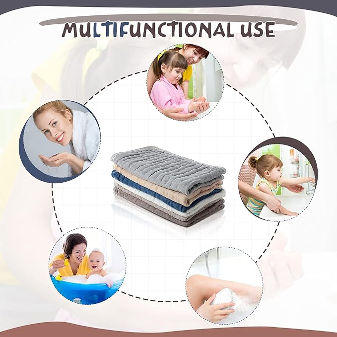 Irenare 6 Pack Muslin Burp Cloths Cotton Baby Burping Rags Large 20 x 10 Inch 6 Layers Spit up Rags Soft Absorbent Multicolor Wash Cloths Diapers for Newborn Baby Girl Boy(Simple Colors)