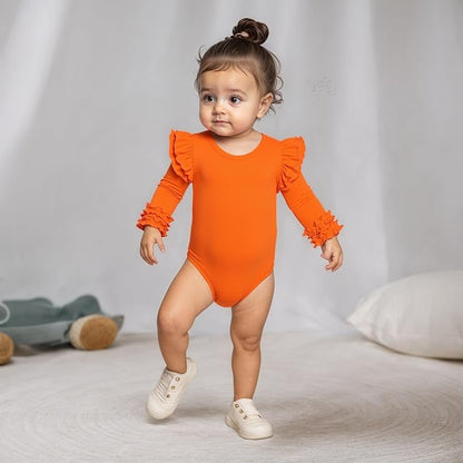 Baby Girl Solid Color Romper Infant Ruffle Sleeve Bodysuit One Piece Outfit Toddler Jumpsuit clothes