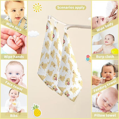 vvfelixl Baby Muslin Washcloths Golden Retriever Dog Baby Burp Cloths Cotton Baby Face Towel for Newborn Infants Boys Girls Soft and Absorbent 11.8 X 11.8 in, 3 Pack