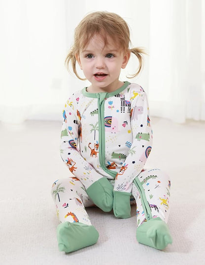 Baby Zippered Rompers Newborn Pajamas Sleepers Long Sleeve Jumpsuits Infant Zipper Romper-Viscose from Bamboo