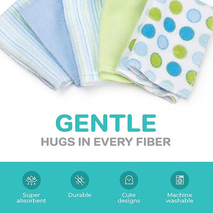 Spasilk 10-Piece Washcloth Set for Newborn Boys and Girls, Soft Terry Baby Washcloths, Baby Essentials, Blue Dots