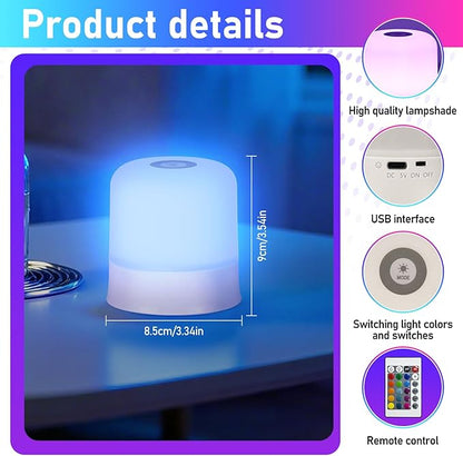 Night Light Bedside Lamp with Touch and Remote Control, 13 RGB Colors Changing 5 Brightness Dimmable Table lamp, Rechargeable Portable Desk Lamp for Baby Kids Nursery Bedroom Outdoor Camping
