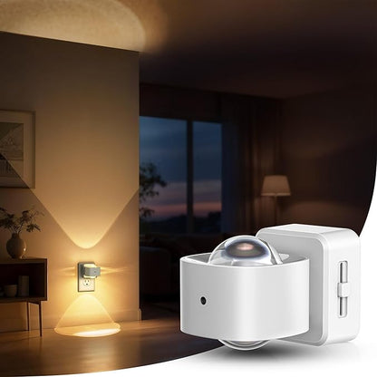Briignite Night Light Projector, LED Night Lights Plug into Wall, 180° Rotating Night Light for Kids, Dusk to Dawn Sensor, 0-150LM Dimmable, Warm White Ambient Lighting for Bathroom, Gifts, White