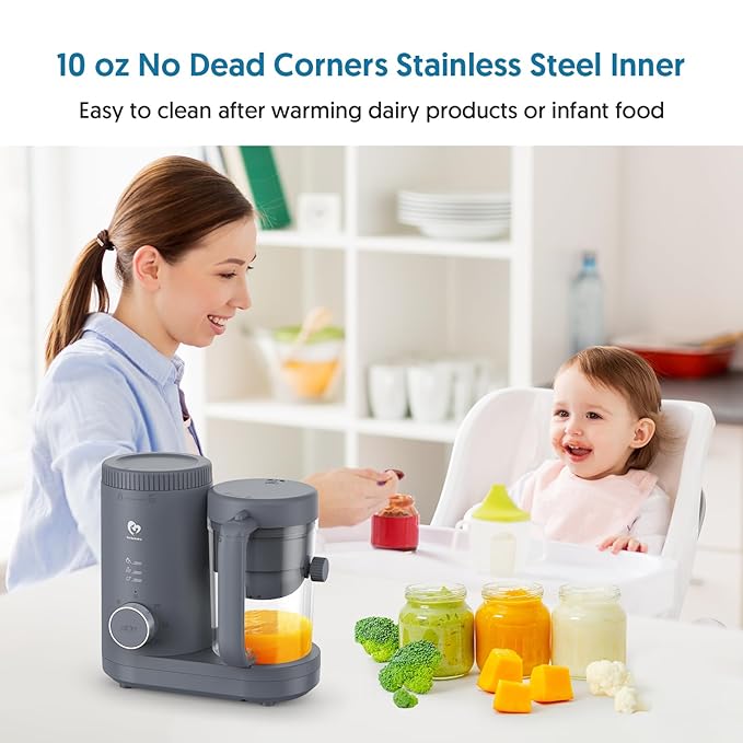 Baby Food Maker Bellababy Baby Food Processor, Puree Blender Steamer with Reversible Steam Basket, One Button Easy Operation & Large Opening for Easy Cleaning