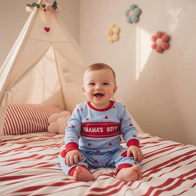 Baby Boy Valentines Outfit Newborn Long Sleeve Onesie Letter Print One Piece Jumpsuit Romper Cute Spring Clothes