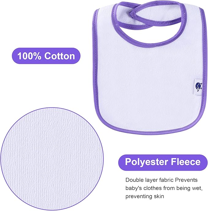 12 Pack Terry Drool Cotton Bibs, Unisex Baby Bibs with Fiber Filling Waterproof for Feeding, Teething, Drooling