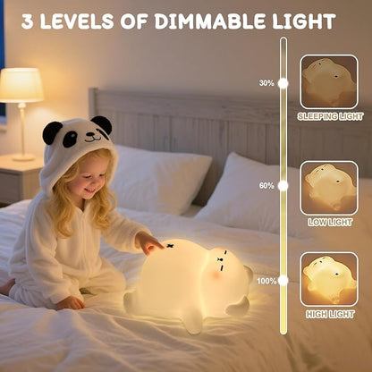 Bear Night Light for Nursery, Rechargeable Soft Silicone Baby Night Lamp with 3-Level Dimming, Touch Control, 30-Min Timer & Soothing Snore Sound, Moving Tummy, Cute Sleepy Bear Kids Bedroom Decor