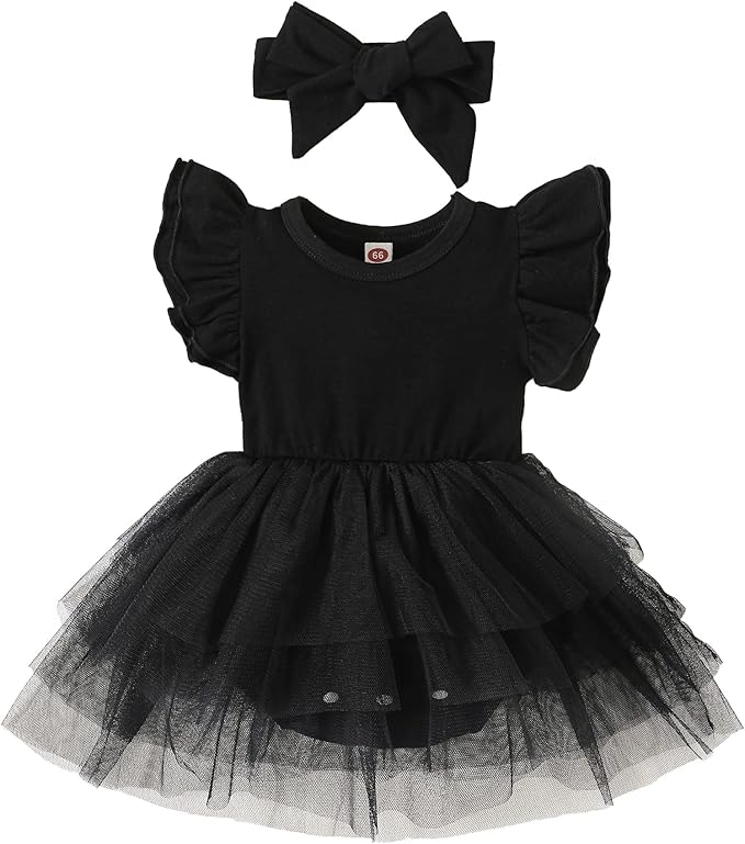 Baby Girl Clothes Infant Ruffle Sleeve Romper Dress Newborn Solid Tutu Skirt Sets Jumpsuit Headband Outfit