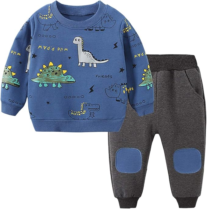 Toddler Baby Boy Clothing Sets Little Dinosaur Printed Long Sleeve Tops and Pants Kids 2pcs Outfits