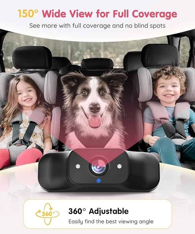 BM1 Baby Car Camera for Back Seat & Pet Monitoring, 5'' 1080P Monitor with IR Night Vision, 3X Zoom, Crystal Clear View, Easy 5-Min Wired Installation for Peace of Mind