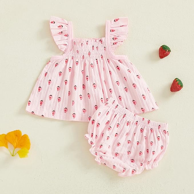 Mubineo Baby Girl Summer Clothes Cute Ruffle Tops Dress Shorts Outfits Set Infant Toddler Shrit Bloomers Princess Outfit