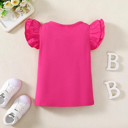 12M-14Y Toddler Baby Girls T Shirt Solid Color Blouse Ruffle Top Cotton Casual Tees Plain Shirt