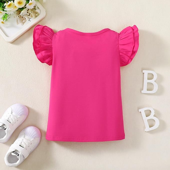 12M-14Y Toddler Baby Girls T Shirt Solid Color Blouse Ruffle Top Cotton Casual Tees Plain Shirt