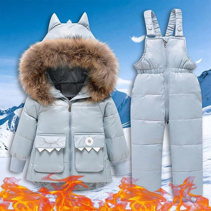 Kids 2 Piece Snowsuit Sets Girls Boys Winter Cute Hooded Puffer Jacket Snow Pants Snowboard Skiing Sets Insulated