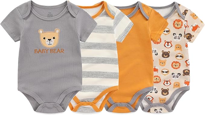 Unisex Baby Cotton Bodysuits 4-pack Short Sleeve Newborn Clothes