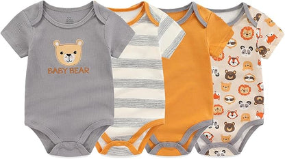 Unisex Baby Cotton Bodysuits 4-pack Short Sleeve Newborn Clothes