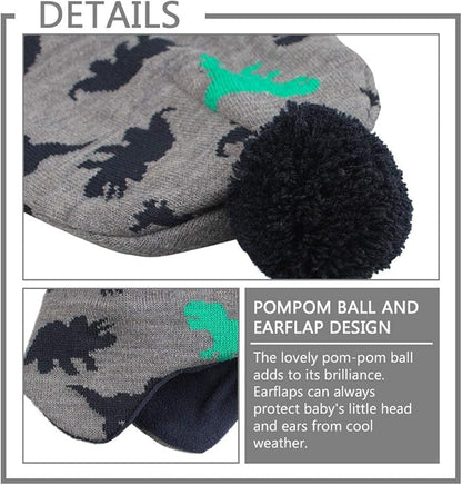 JANGANNSA Knitted Baby Hat Scarf Set Winter Warm Boys Girls Beanie Fleece Lining Toddler Kids Hats with Pompom