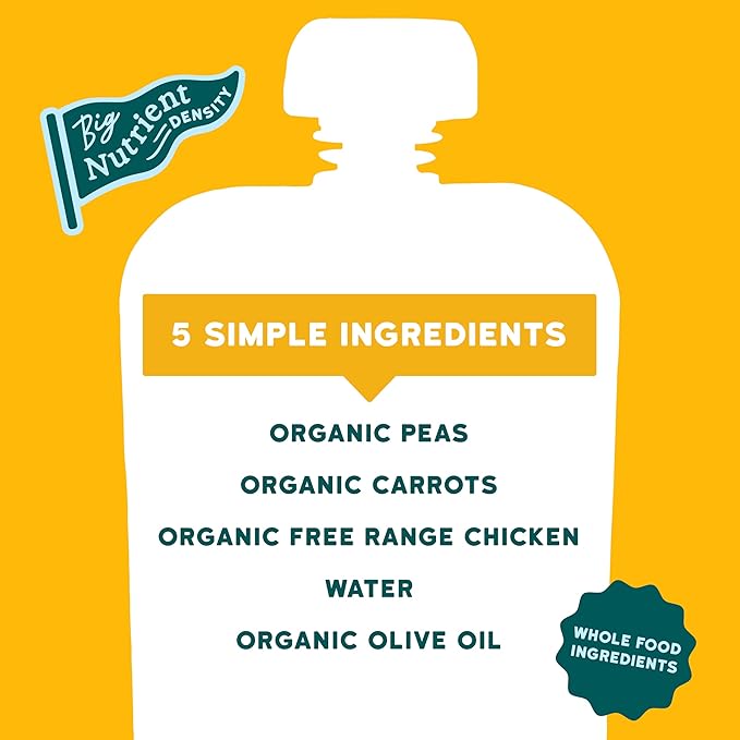 Serenity Kids 6+ Months Baby Food Chicken Pouch Puree - Protein-Rich Toddler Food Pack - No Added Sugar Baby Meals - Organic Chicken & Veggie Puree Pouch - 3.5 Oz, 12 Pack