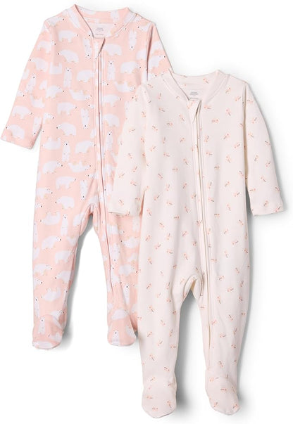 Amazon Essentials x Sofia Grainge Unisex Babies' Cotton Footed Sleep and Play Bodysuit, Pack of 2