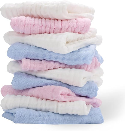 10 Pack Muslin Burp Cloths - 17"x9" 6-Layer 100% Cotton - Ultra Soft & Super Absorbent for Baby Spit Up & Drool - Gentle Burping Cloths for Newborn Boys & Girls, Essential Baby Items