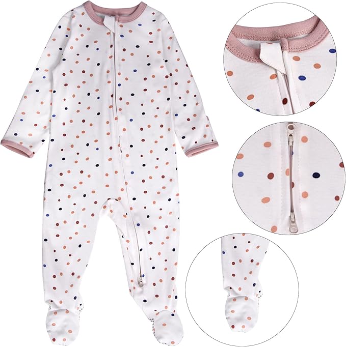 Baby Footed Pajamas with Mitten Cuffs - 3 Pcs Girls Boys Footie Sleeper Newborn, Zipper Footies Sleep 'n Play