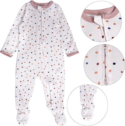Baby Footed Pajamas with Mitten Cuffs - 3 Pcs Girls Boys Footie Sleeper Newborn, Zipper Footies Sleep 'n Play