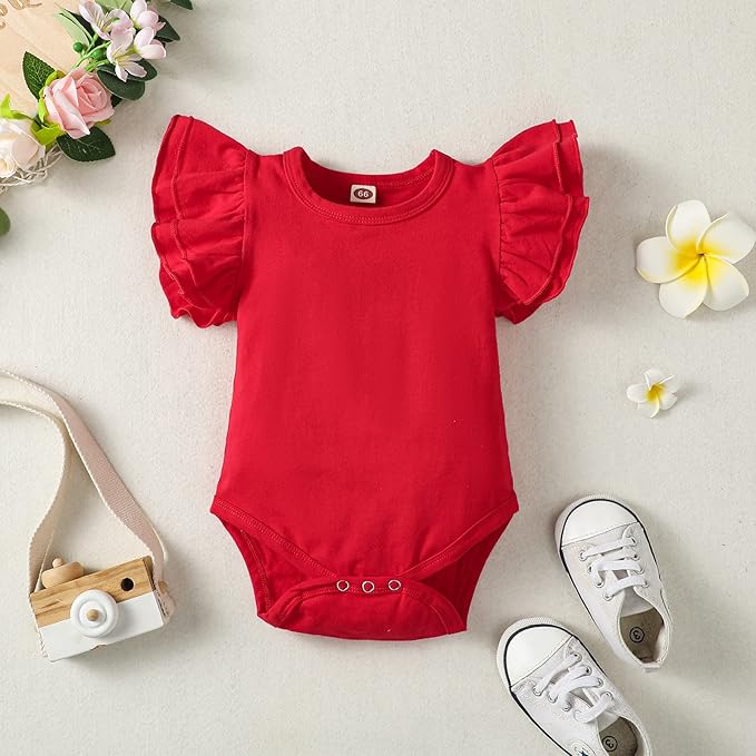 Baby Girl Solid Color Romper Infant Ruffle Sleeve Bodysuit One Piece Outfit Toddler Jumpsuit clothes