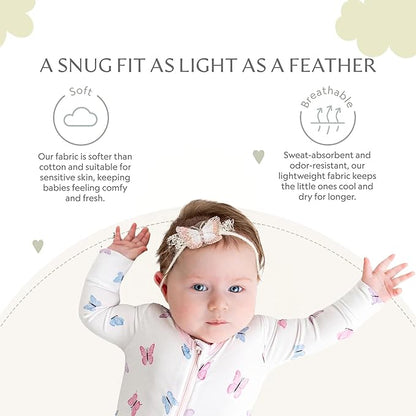 Bamboo Little Soft Baby Footie Pajamas, Baby Clothes, Newborn Sleepers, 95% Viscose and 5% Spandex, 0-24 Months