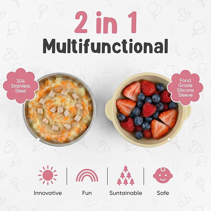 o'doe Baby Bowls – Stainless Steel Baby Feeding Bowls with Suction | Non-Slip Toddler Bowls for Self Feeding | BPA-Free Kids Bowls for Baby Food | Stainless Steel Bowls Kids