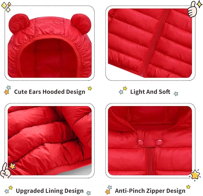XMWEALTHY Baby Boys Girls Winter Coats Toddler Bear Hoods Down Jacket Infant Kids Light Puffer Padded Outwear 6M-3T