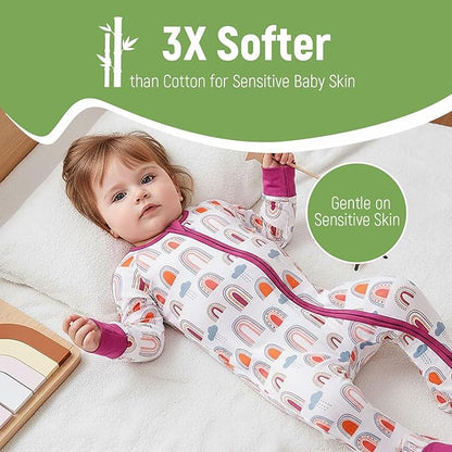 OPAWO Bamboo Baby Pajamas 3 Pack, 2 Way Zipper Newborn Footie Pajamas with Mitten Cuffs, Bamboo Sleepers for Baby Girl Onesie