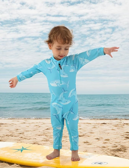 weVSwe Baby Toddler UPF 50+ Sun Protection Rash Guard Long Sleeve Swimsuit with Crotch Zipper