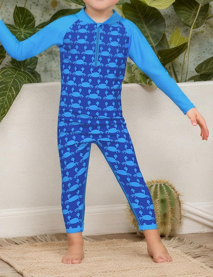 weVSwe Baby Toddler UPF 50+ Sun Protection Rash Guard Long Sleeve Swimsuit with Crotch Zipper