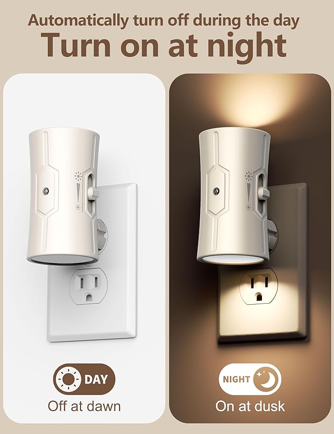Night Light, LED Night Lights Plug into Wall, [2 Pack] Warm White 3000K, 0-100LM Adjustable Brightness Light Sensor Nightlights Plug in Wall for Hallway, Bathroom, Adults, Neutral Beige