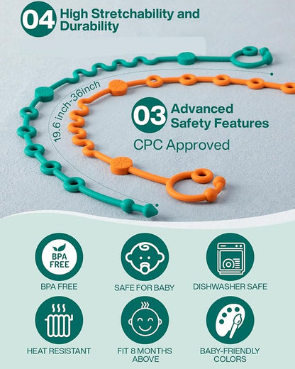 Toy Straps - 5pcs Adjustable Toy Holder for Stroller, High Chair, Car Seat (4-Pack) - Silicone Baby Tether Pacifier Clip