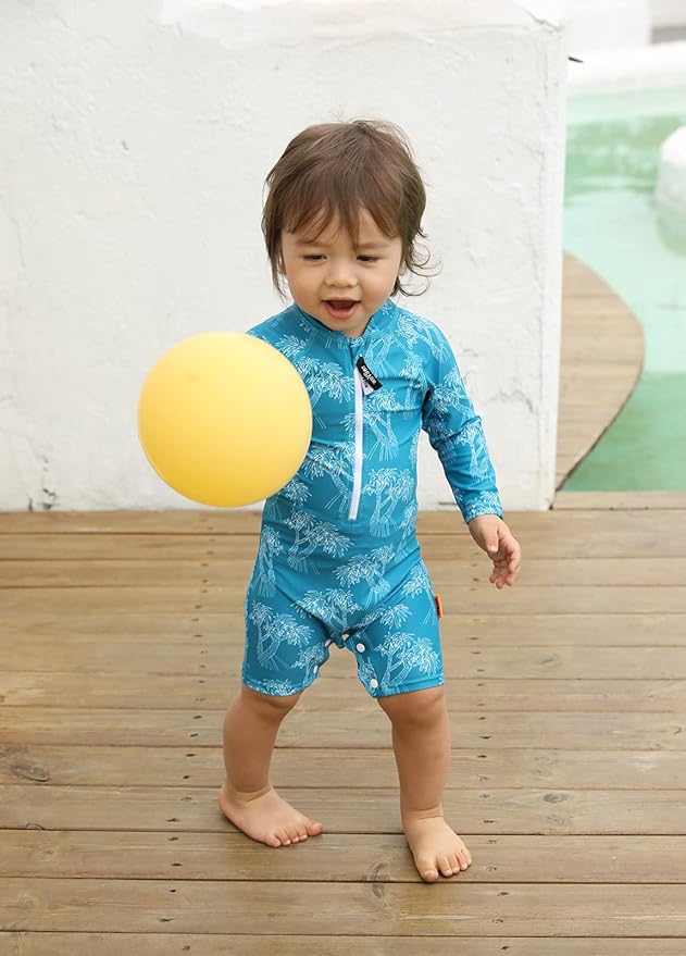 weVSwe Baby Toddler UPF 50+ Sun Protection Rash Guard Long Sleeve Swimsuit with Crotch Zipper