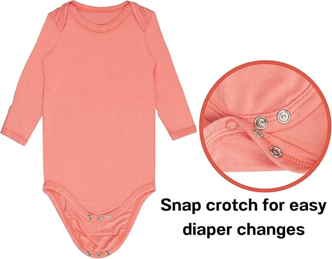 GUISBY Unisex Baby Rayon of Bamboo Snap Bodysuits, Long Sleeve with Mittens Cuffs Bodysuit