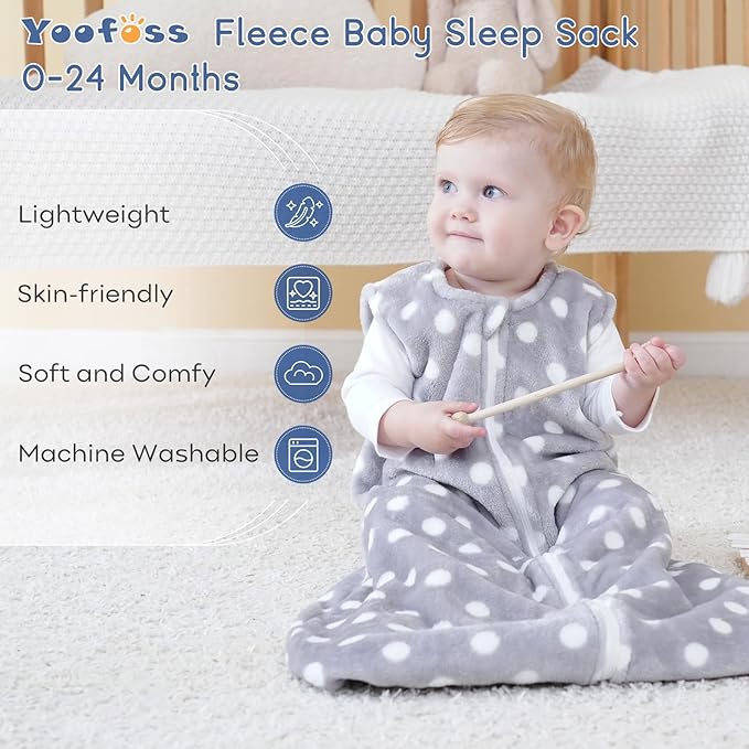 Yoofoss Fleece Baby Sleep Sack 2 Pack 1.5 Tog Baby Wearable Blanket with 2-Way Zipper