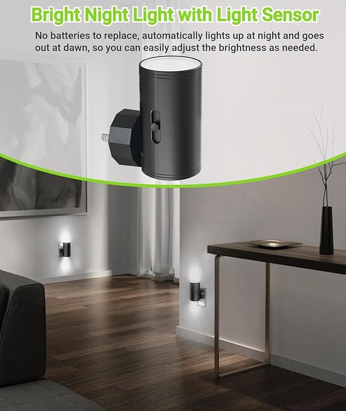 LED Night Light Plug in, Modern Night Lights Plug into Wall, Dusk to Dawn Sensor, 5-300LM Adjustable Brightness,Daylight 5000K,Dimmable Night Lights for Hallway Bedroom Stairway, 2 Pack