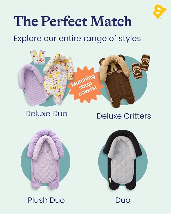 GoldBug Baby & Toddler 2-in-1 Car Seat Head Support + Strap Covers - Scallop