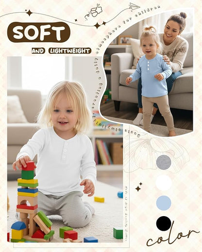 4 Pack Boys' Long Sleeve Shirts Girls' Henley Tees Toddler Baby Knit Casual Tops Kids Fall Clothes Unisex