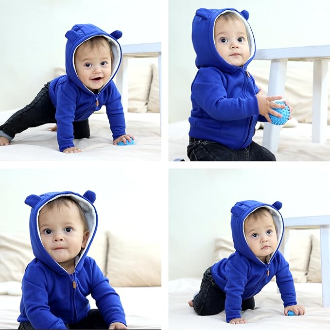 Baby Hoodie Sherpa Lined Zip up Light Fleece Jacket Solid Bear Coat Fall Winter 3-24 M