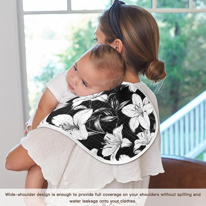 vvfelixl Black White Lily Burp Cloths for Baby Boy Girls Baby Washcloths Burp Rags 1 Pack